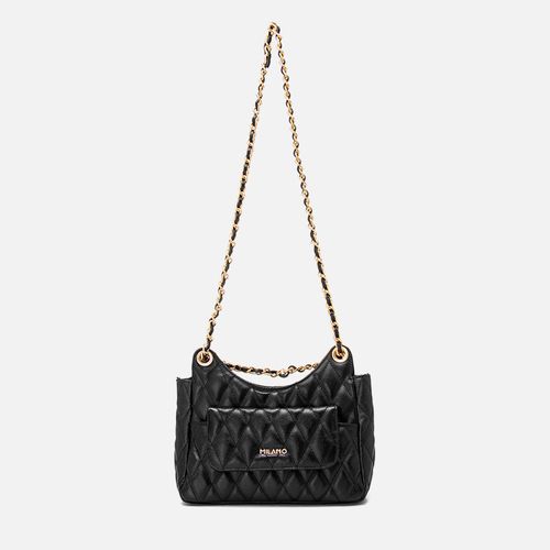 Bolsa Tiracolo Média Feita em Couro com Corrente Feminina Milano Preto 13355