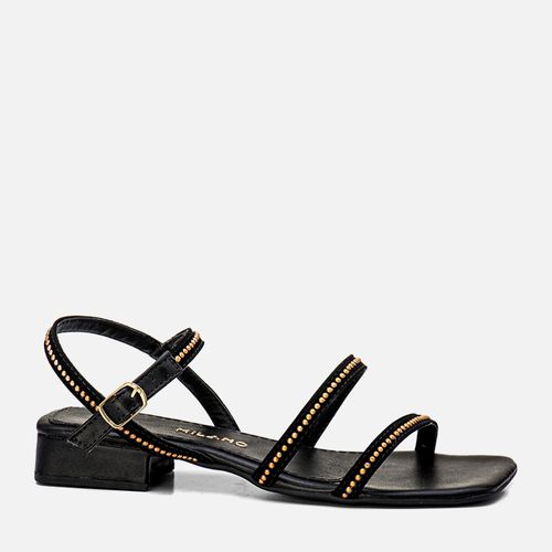 Sandália Salto Baixo e Tiras com Tachas tipo Rebite Feminino Milano Preto 13510