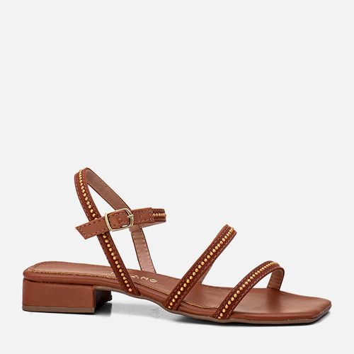Sandália Salto Baixo e Tiras com Tachas tipo Rebite Feminino Milano Caramelo 13510
