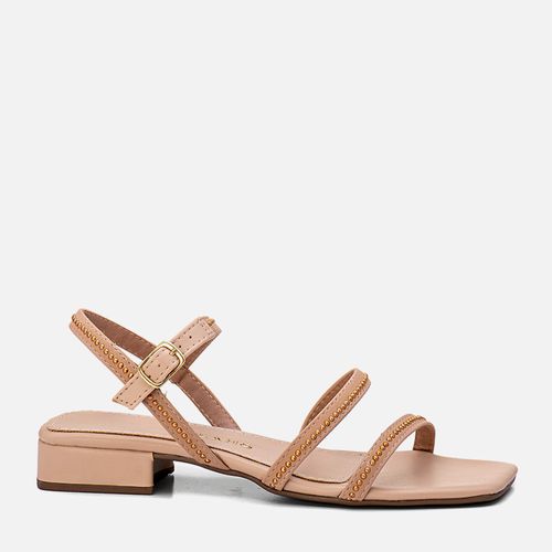Sandália Salto Baixo e Tiras com Tachas tipo Rebite Feminino Milano Amendoa 13510