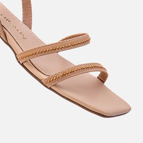 Sandália Salto Baixo e Tiras com Tachas tipo Rebite Feminino Milano Amendoa 13510