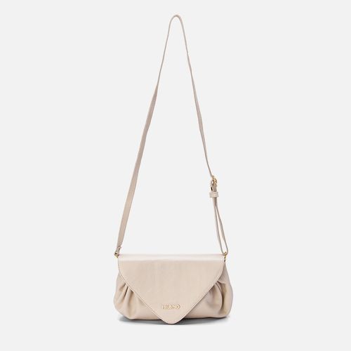 Bolsa Tiracolo ou Transversal Pequena Feita em Couro Drapeado Feminina Milano Off White 13573