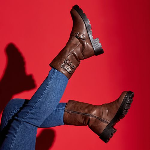 Bota Biker Cano Alto Tratorado Fivela Feminino Milano Cafe 13466