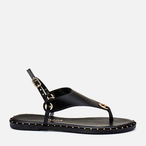 Sandália Rasteira Tira Fina Folk Tacha Studs Rebite Feminino Milano Preto 13527