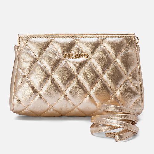 Bolsa Tiracolo, Transversal ou Carteira 2 em 1 Pequena Feita em Couro Feminina Milano Ouro Light 13329