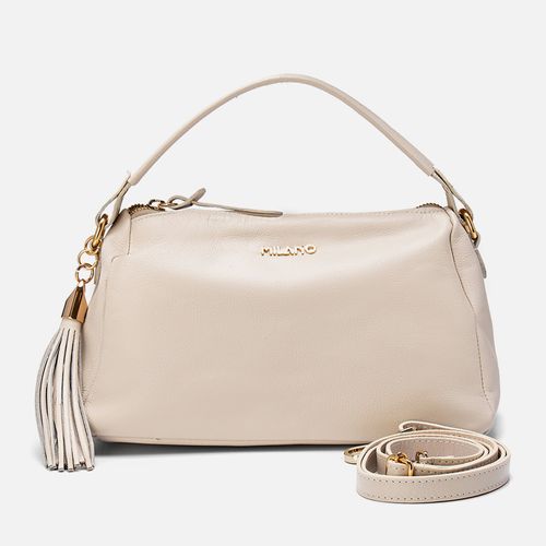 Bolsa Tote de Mão Feita em Couro Pequena Alça Transversal Tiracolo Opcional Feminina Milano Off White 13603
