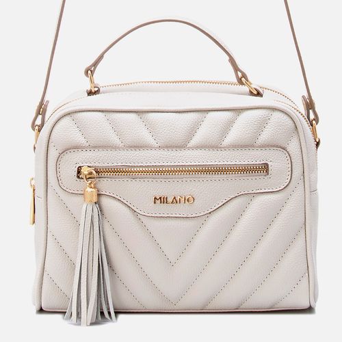 Bolsa Satchel Média Feita em Couro Milano Off White 13317