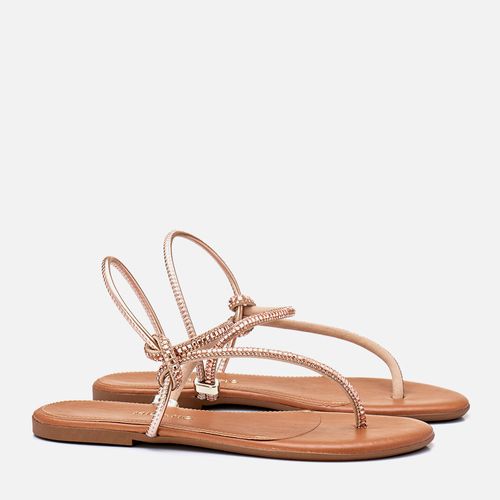 Sandália Rasteira com Brilho Mix de Pedrarias e Strass Feminino Milano Light Peach 13435