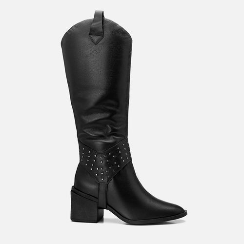 Bota 2 em 1 Feita em Couro Cano Baixo e Opcional Cano Alto Removível Tachas Rebites Feminino Milano Preto/onix 13591