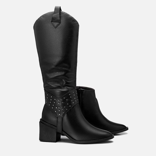 Bota 2 em 1 Feita em Couro Cano Baixo e Opcional Cano Alto Removível Tachas Rebites Feminino Milano Preto/onix 13591