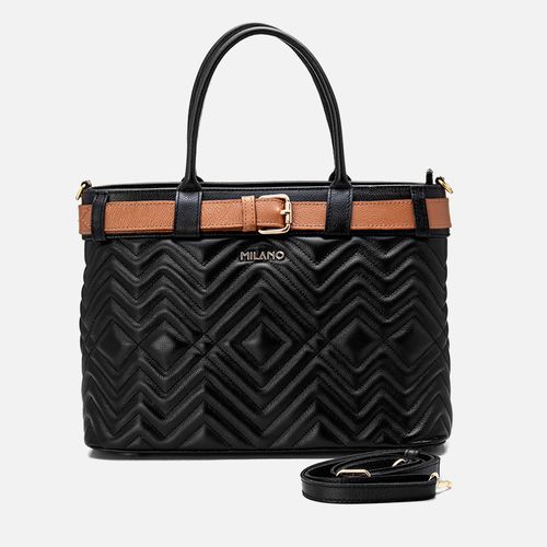 Bolsa de Ombro ou Tote Grande Feita em Couro com Matelassê e Alça Opcional Feminina Milano Preto/carmel 13575