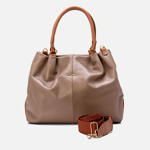 Bolsa Feita em Couro Tipo Saco com Alça Tiracolo Opc.  Feminina Milano Grigio/caramelo 11939