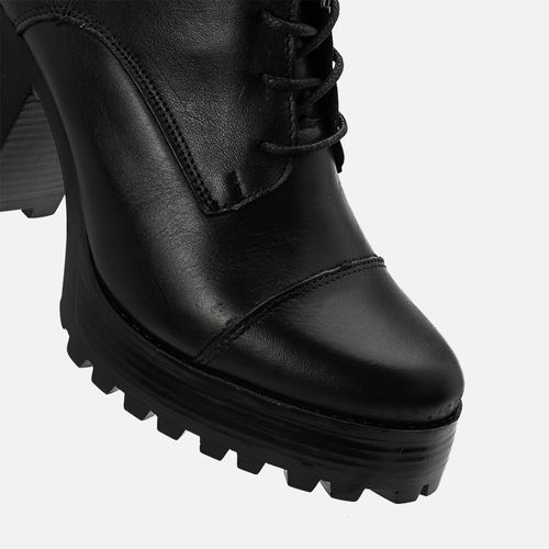 Bota Coturno Tratorada Sola Alta Salto Bloco Médio Cano Liso Médio Calce Prático Feminino Milano Preto 11849