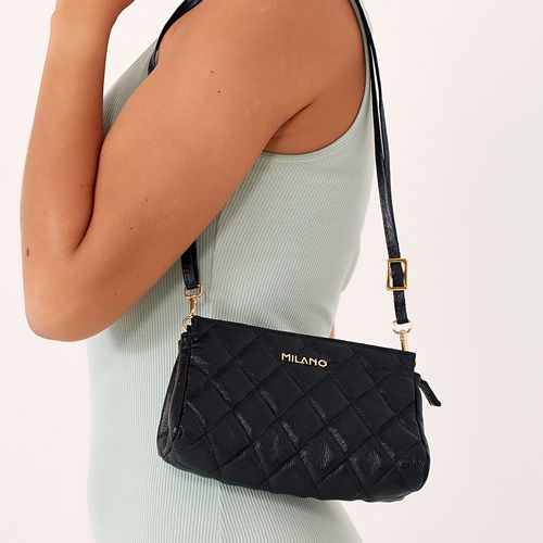 Bolsa Tiracolo, Transversal ou Carteira 2 em 1 Pequena Feita em Couro Feminina Milano Onix 13329