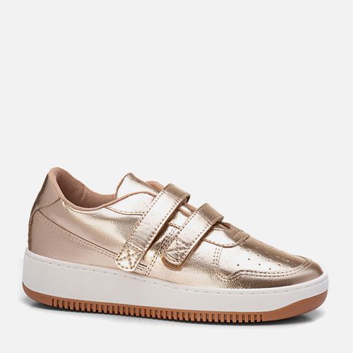 Tênis Sola Caixa Alta Bicolor Metalizado e Calce Prático Tira em Velcro Feminino Milano Champagne 13597