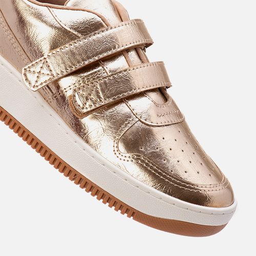 Tênis Sola Caixa Alta Bicolor Metalizado e Calce Prático Tira em Velcro Feminino Milano Champagne 13597