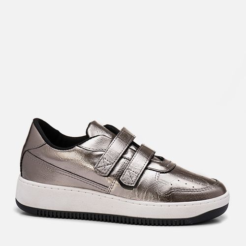 Tênis Sola Caixa Alta Bicolor Metalizado e Calce Prático Tira em Velcro Feminino Milano Pewter 13597