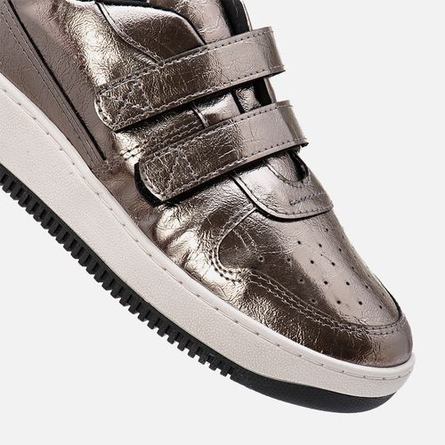 Tênis Sola Caixa Alta Bicolor Metalizado e Calce Prático Tira em Velcro Feminino Milano Pewter 13597