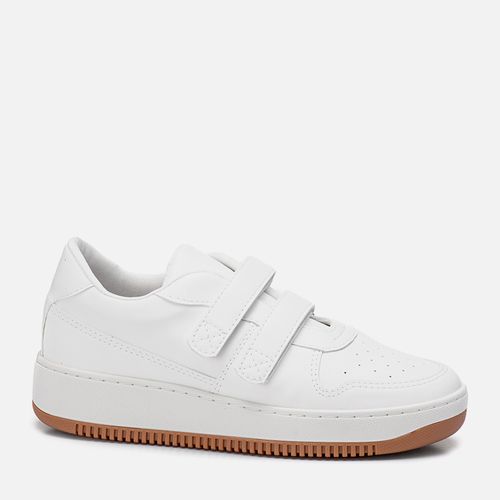 Tênis Sola Caixa Alta Bicolor e Calce Prático por Tira em Velcro Feminino Milano Branco 13596