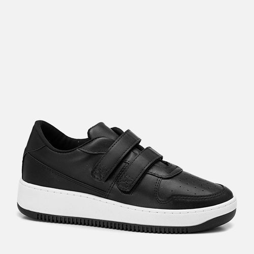 Tênis Sola Caixa Alta Bicolor e Calce Prático por Tira em Velcro Feminino Milano Preto 13596