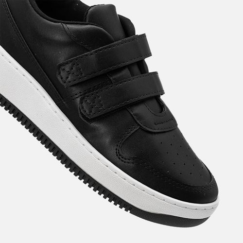 Tênis Sola Caixa Alta Bicolor e Calce Prático por Tira em Velcro Feminino Milano Preto 13596