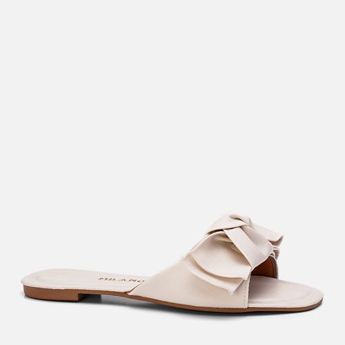Sandália Rasteira Tira Slide Maxi Laço Palmilha Quadrada Feminino Milano Off White 13606