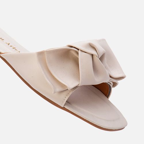 Sandália Rasteira Tira Slide Maxi Laço Palmilha Quadrada Feminino Milano Off White 13606