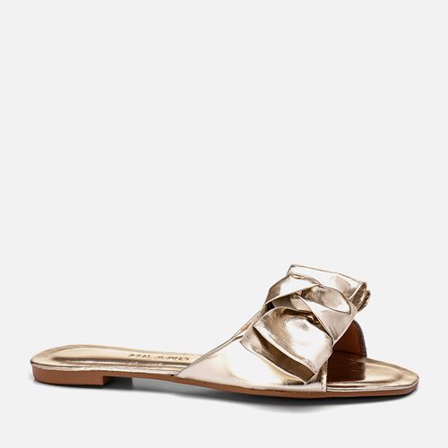 Sandália Rasteira Tira Slide Maxi Laço Palmilha Quadrada Feminino Milano Ouro Light Spechio 13606