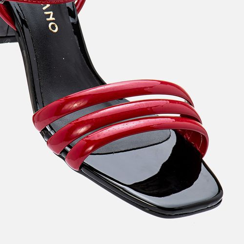 Sandália Salto Bloco Médio com Bico Quadrado e Tiras Estruturadas Feminino Milano Scarlet 13592