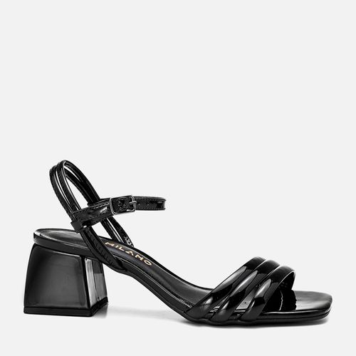 Sandália Salto Bloco Médio com Bico Quadrado e Tiras Estruturadas Feminino Milano Preto 13592