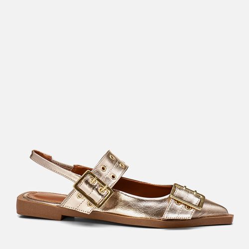Sapatilha Slingback Bico Fino Tachas Rebites Fivela  Feminino Milano Champagne 13605