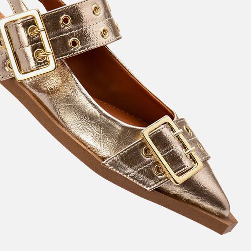 Sapatilha Slingback Bico Fino Tachas Rebites Fivela  Feminino Milano Champagne 13605