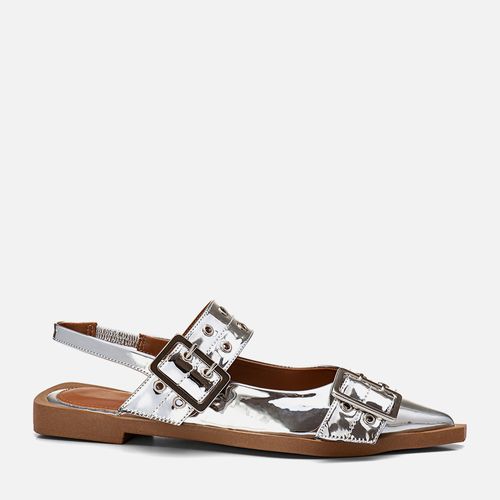 Sapatilha Slingback Bico Fino Tachas Rebites Fivela  Feminino Milano Spechio Prata 13605