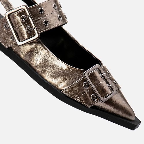 Sapatilha Slingback Bico Fino Tachas Rebites Fivela  Feminino Milano Pewter 13605