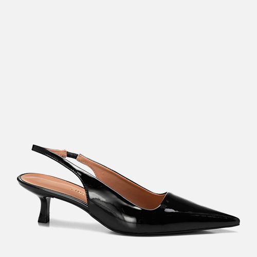 Scarpin Aberto Kitten Heel com tira Slingback Salto Fino Baixo Bico Fino e Calce Prático Feminino Milano Preto 13629