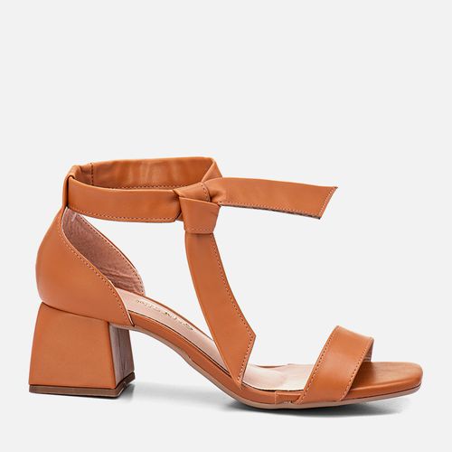 Sandália Salto Bloco Médio, Amarração com Laço, Traseira Fechada e Bico Quadrado Feminino Milano Amber 13593