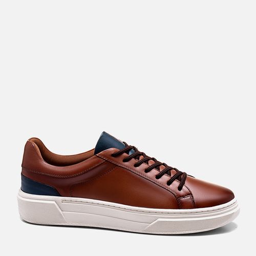 Sapatênis ou Tênis Casual Feito em Couro Napa Soft Macio Calce Prático em Elástico Sola Caixa Masculino Milano Havana/marinho/marinho 13623