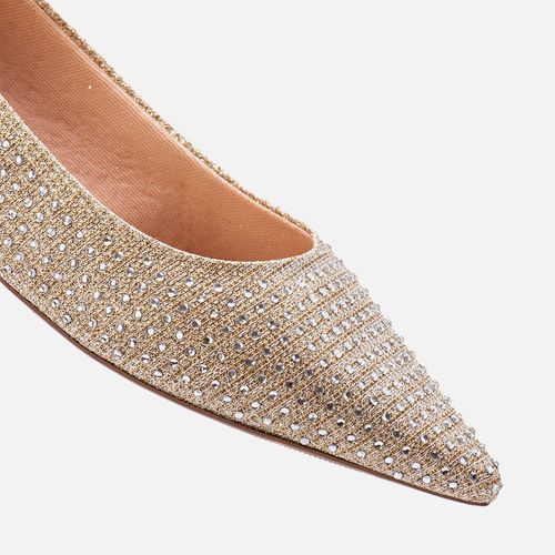Sapatilha Rasteira Bico Fino Brilho Strass Hot Fix Feminino Milano Ouro Light 12597