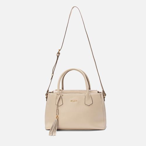 Bolsa Tote ou de Mão Feita em Couro Grande Retangular com Alça Tiracolo Transversal Opcional Vira Italiana Feminina Milano Off White 13610