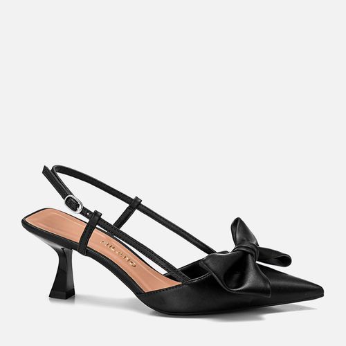 Scarpin Slingback Kitten Heel Bico Fino Maxi Laço e Tiras Finas Feminino Milano Preto 13656