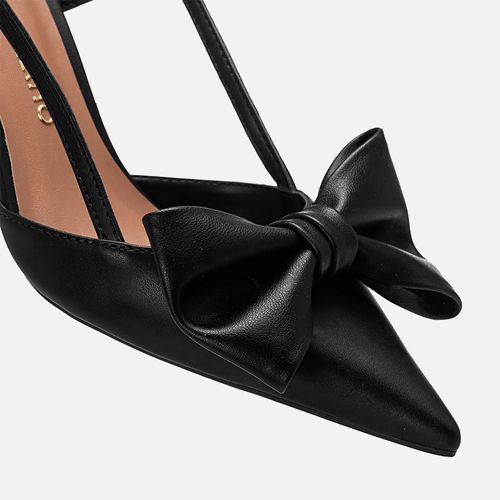 Scarpin Slingback Kitten Heel Bico Fino Maxi Laço e Tiras Finas Feminino Milano Preto 13656