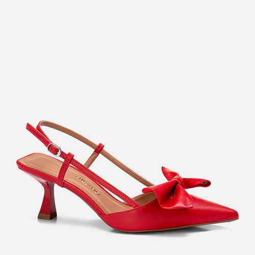 Scarpin Slingback Kitten Heel Bico Fino Maxi Laço e Tiras Finas Feminino Milano Vermelho 13656