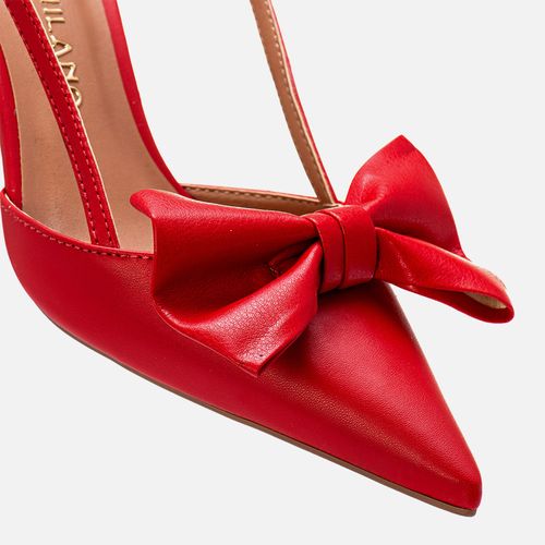 Scarpin Slingback Kitten Heel Bico Fino Maxi Laço e Tiras Finas Feminino Milano Vermelho 13656