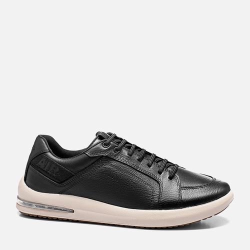 Sapatênis ou Tênis Casual Feito em Couro Napa Soft Suave com Amarração Solado Alto Bolha Air Anti Impacto Conforto Masculino Milano Preto 11479