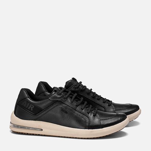 Sapatênis ou Tênis Casual Feito em Couro Napa Soft Suave com Amarração Solado Alto Bolha Air Anti Impacto Conforto Masculino Milano Preto 11479