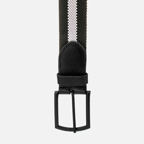 Cinto Masculino Feito em Elástico Adaptável Tamanho Único Tramado Bicolor Detalhes em Couro Fivela Metal Masculino Milano Preto/preto/cinza 13350