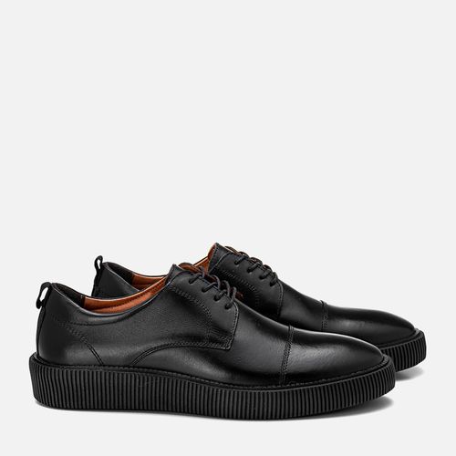 Sapato Casual Derby Esporte Fino com Amarração Feito em Couro Macio Napa Soft Sola Alta Masculino Milano Preto 13647