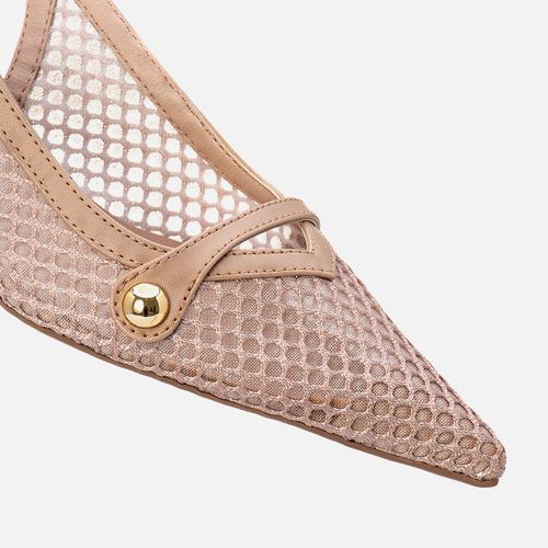 Scarpin Kitten Heel Salto Taça Baixo Tira Slingback Tramado Natural Palha com Transparência e Calce Prático Feminino Milano Amendoa 13674