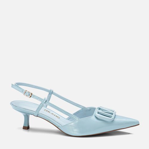 Scarpin Kitten Heel Salto Taça Baixo Brilho Verniz Tira Slingback Metal M e Forração Vermelha Feminino Milano Azul 13672