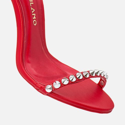 Sandália Salto Alto Fino Agulha Tiras Finas com Tachas Spike de Pirâmide e Solado Vermelho  Feminino Milano Vermelho 13671